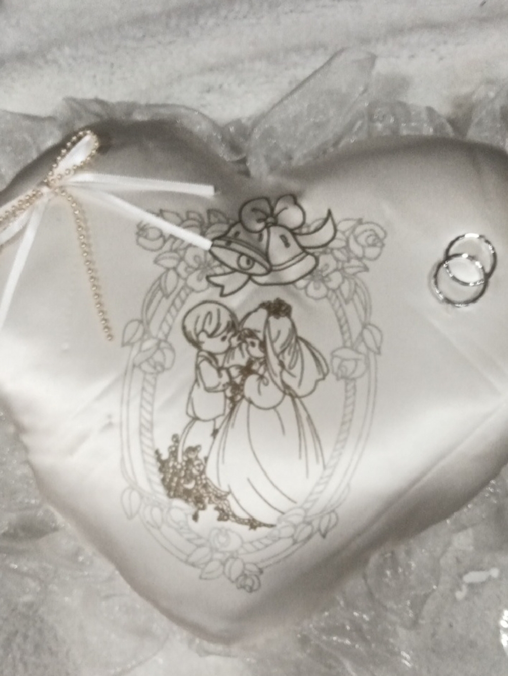 Precious Moments White Heart Wedding Ring Bearer Pillow with Gold Accents